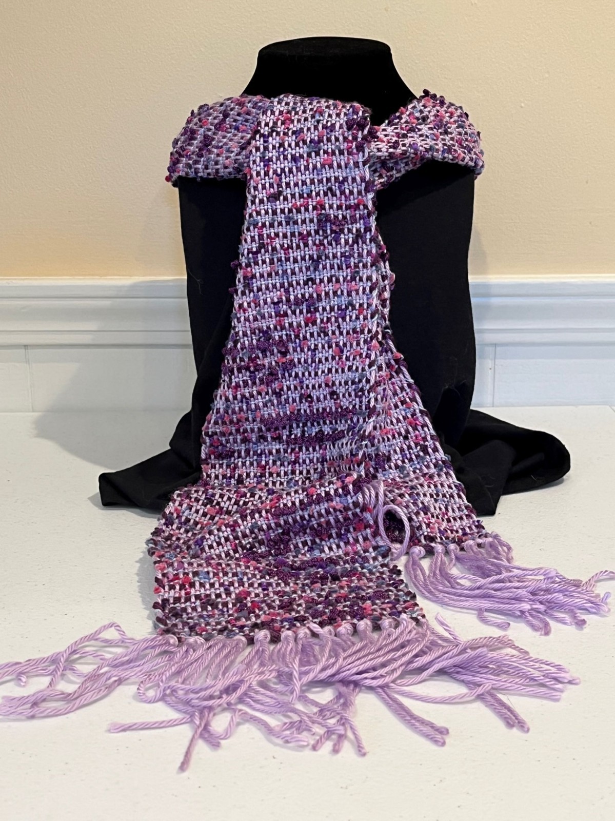 Handwoven Scarf in Shades of Purple, Lavendar, Light Blue and Pink