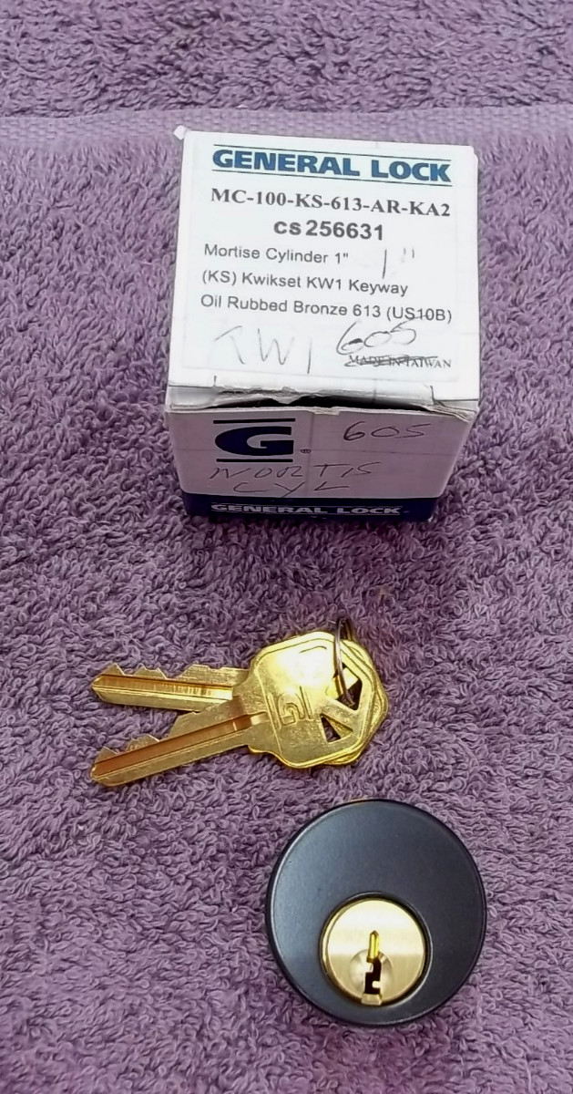 General Lock MC-100 KS613 AR KA2 oil rubbed 1” Mortise Cylinder Keyway (LS-54)