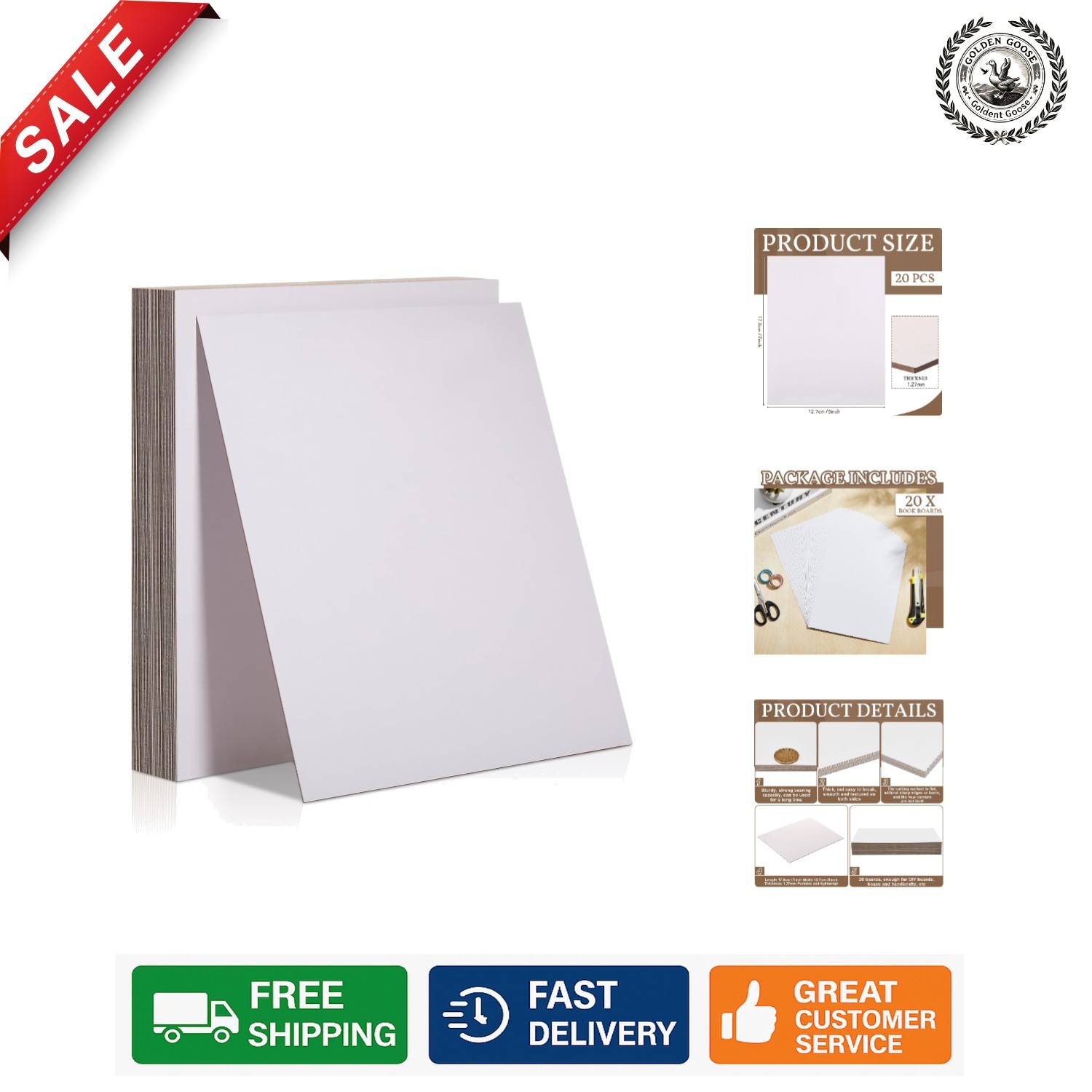 Lightweight and Portable Chipboard Sheets - 20 Pcs for Book Cover Making, 7x5 In