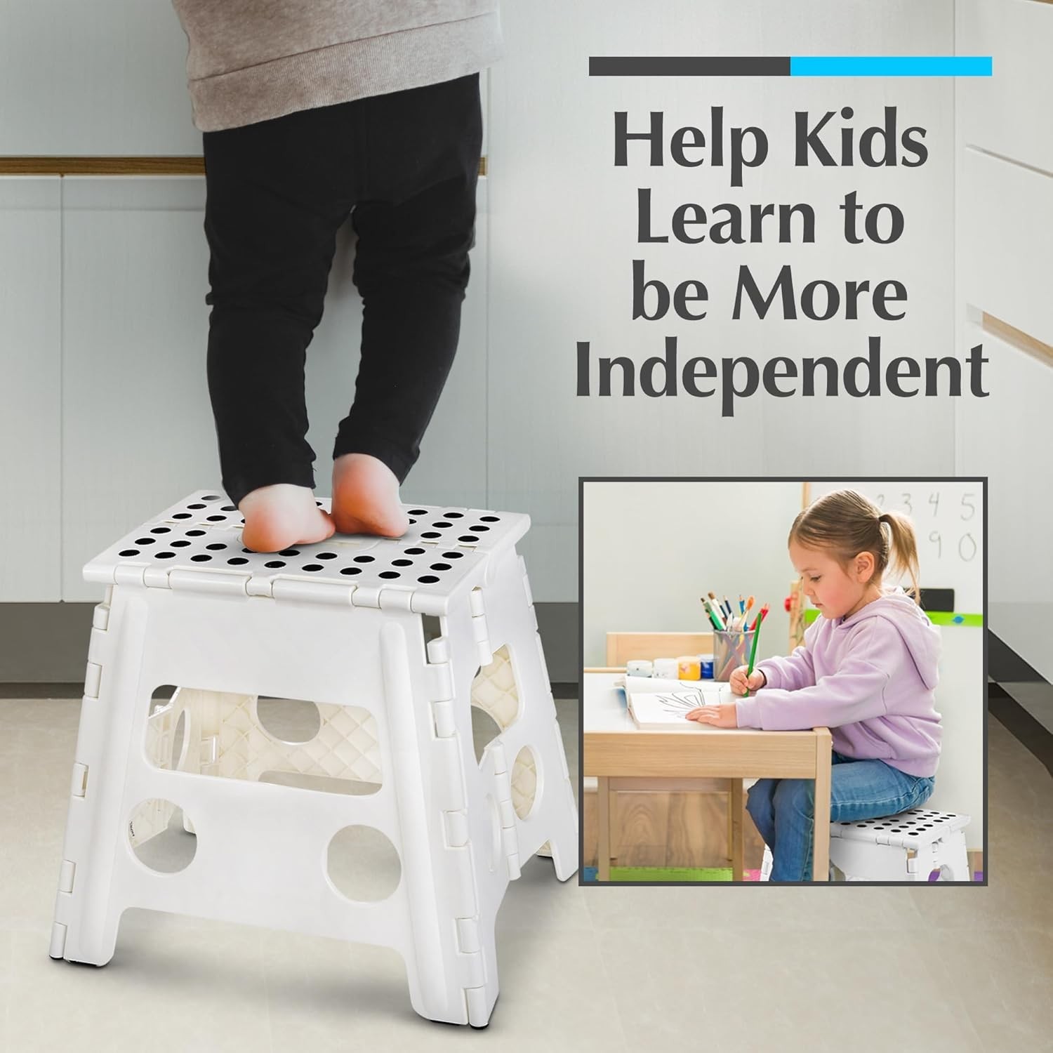 Folding Lightweight Step Stool Sturdy Enough to Support Adults & Safe Enough