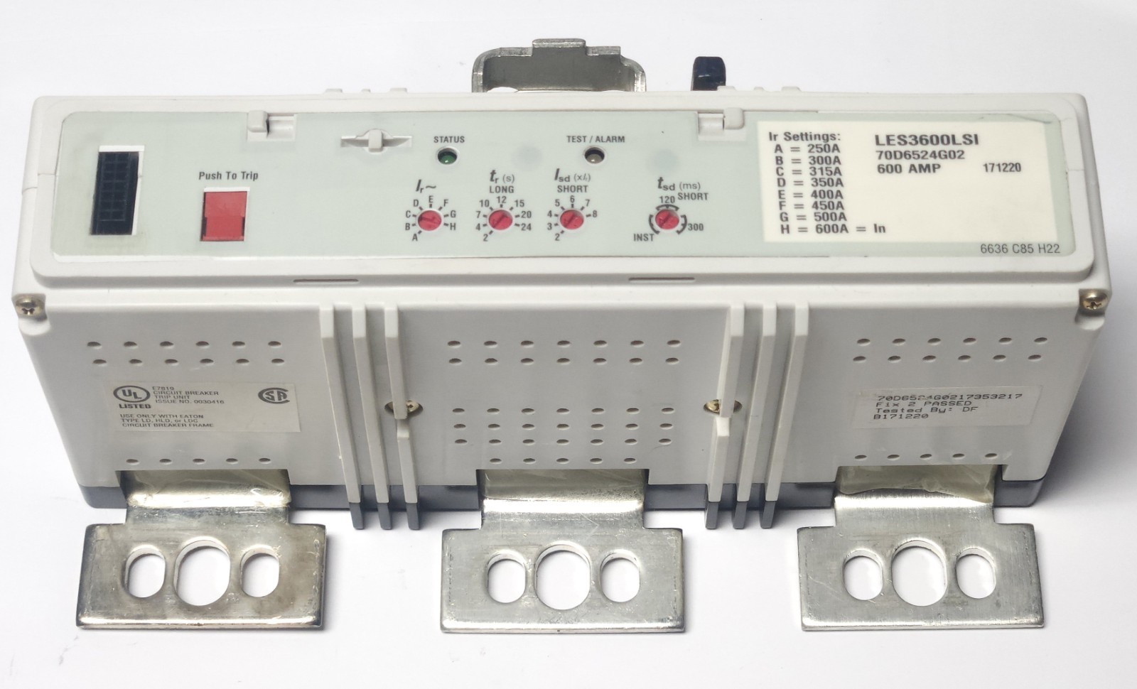 EATON LES3600LSI 250-600 AMP L Frame Digittrip 310 Plus 310+ TRIP UNIT 70D6524G0