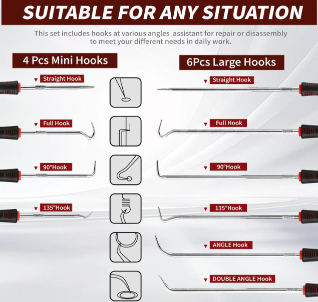 Hook and Pick Set – 10PCS Precision Pick Tools with Non-Slip Grip for Automotive