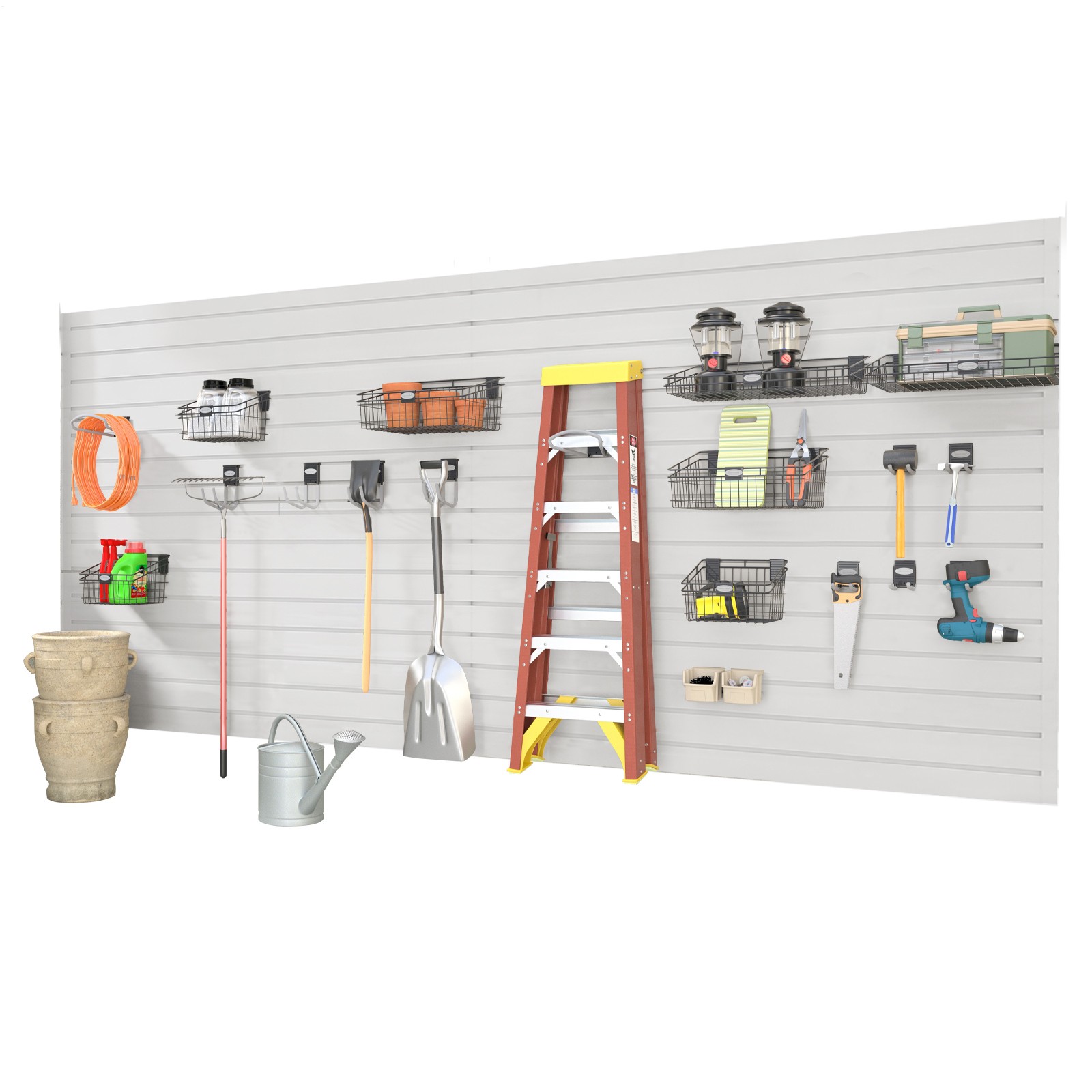 8 X 4 Ft Slat Wall Paneling PVC White Garage Slatwall With Modular Design