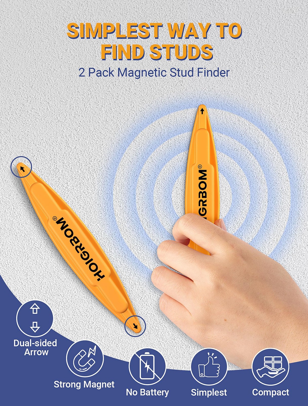 2-Pack Magnetic Stud Finder - No Batteries Required, Powerful Wall Stud Finde...