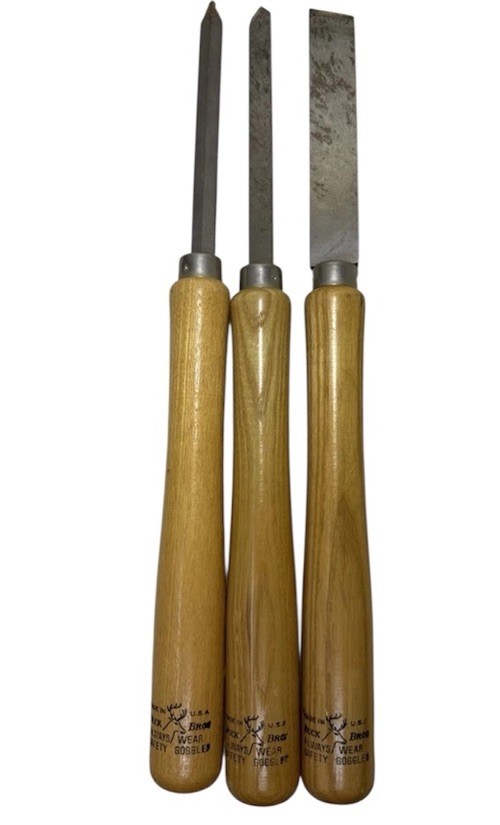 Buck Bros Wood Carving Tools- Set Of 3 Wooden Handles For Lathe 16"