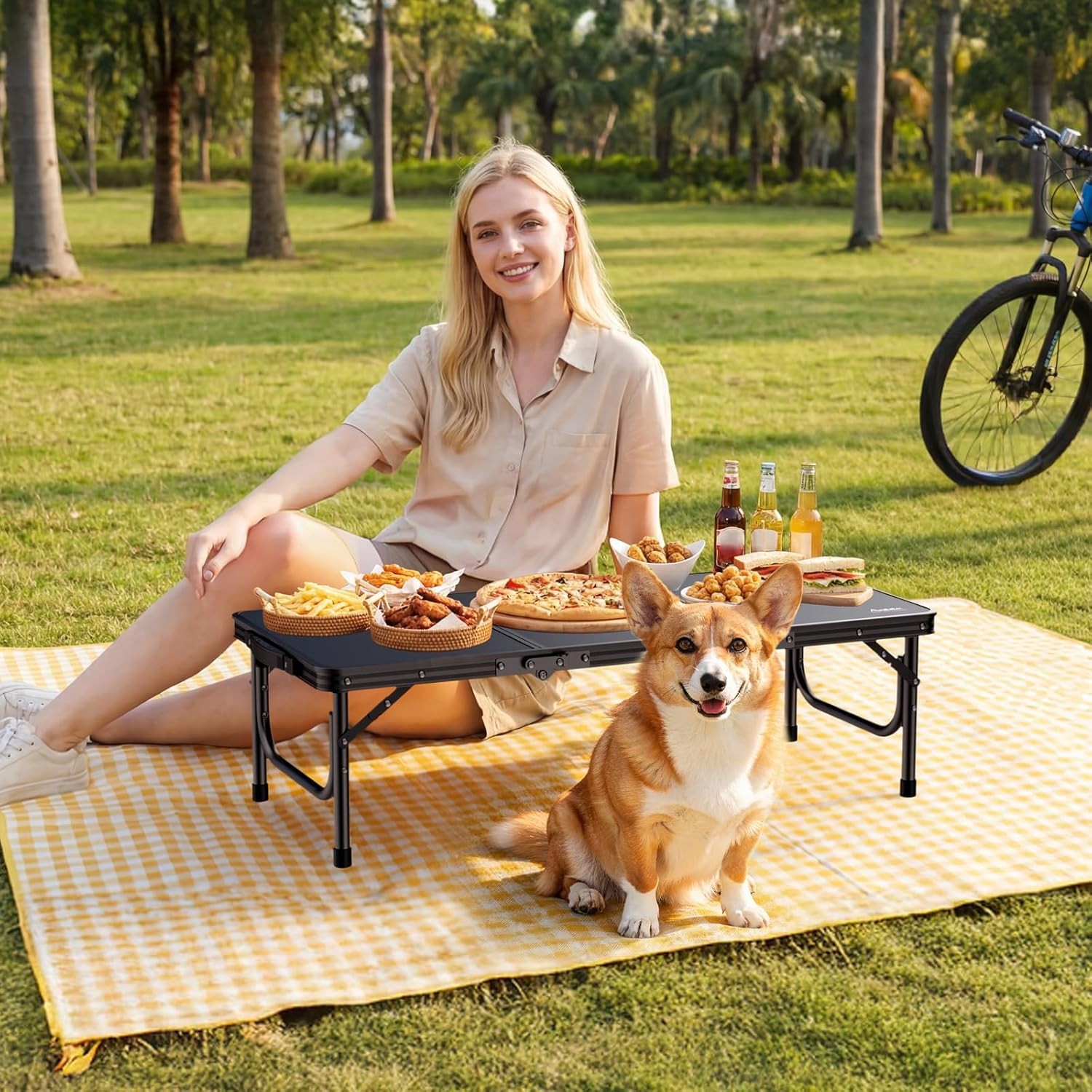 3ft Low Folding Picnic Table 10.3" Height Thicker Aluminum Small Camping Table