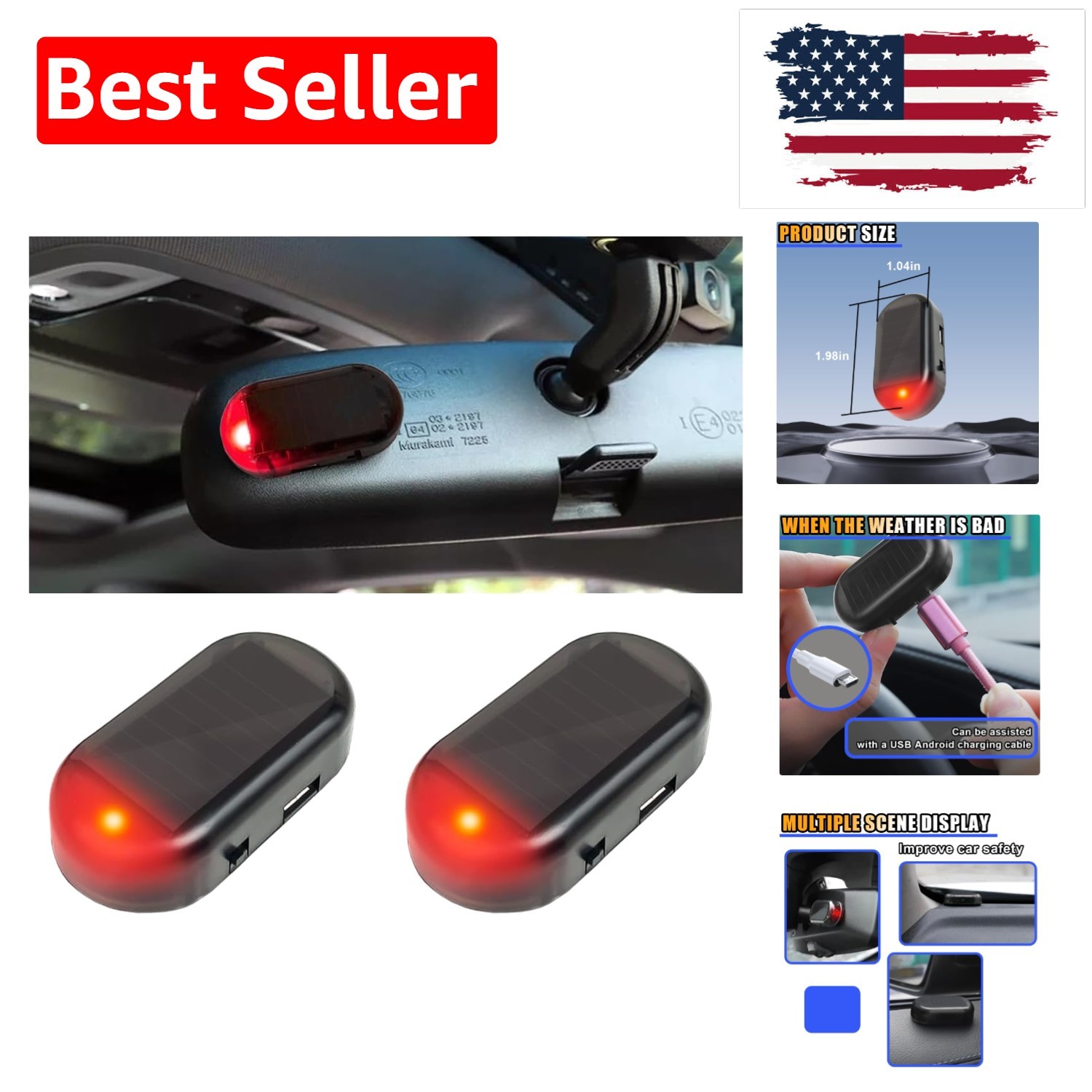 Car Solar Power Simulated Dummy Alarm, Car Alarm Warning Light Fake Lamp with...