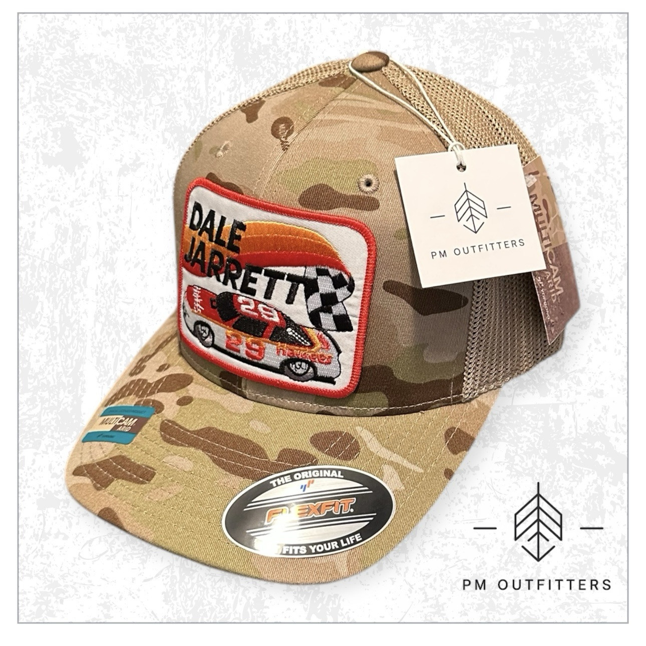Vintage Dale Jarrett Hardees #29 Yupoong FlexFit Multicam Arid Camo Trucker Hat