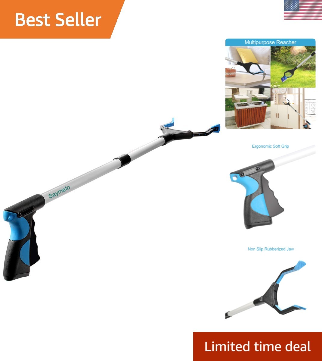 32" Arm Extension Grabber with Foldable Design for Easy Storage - Blue