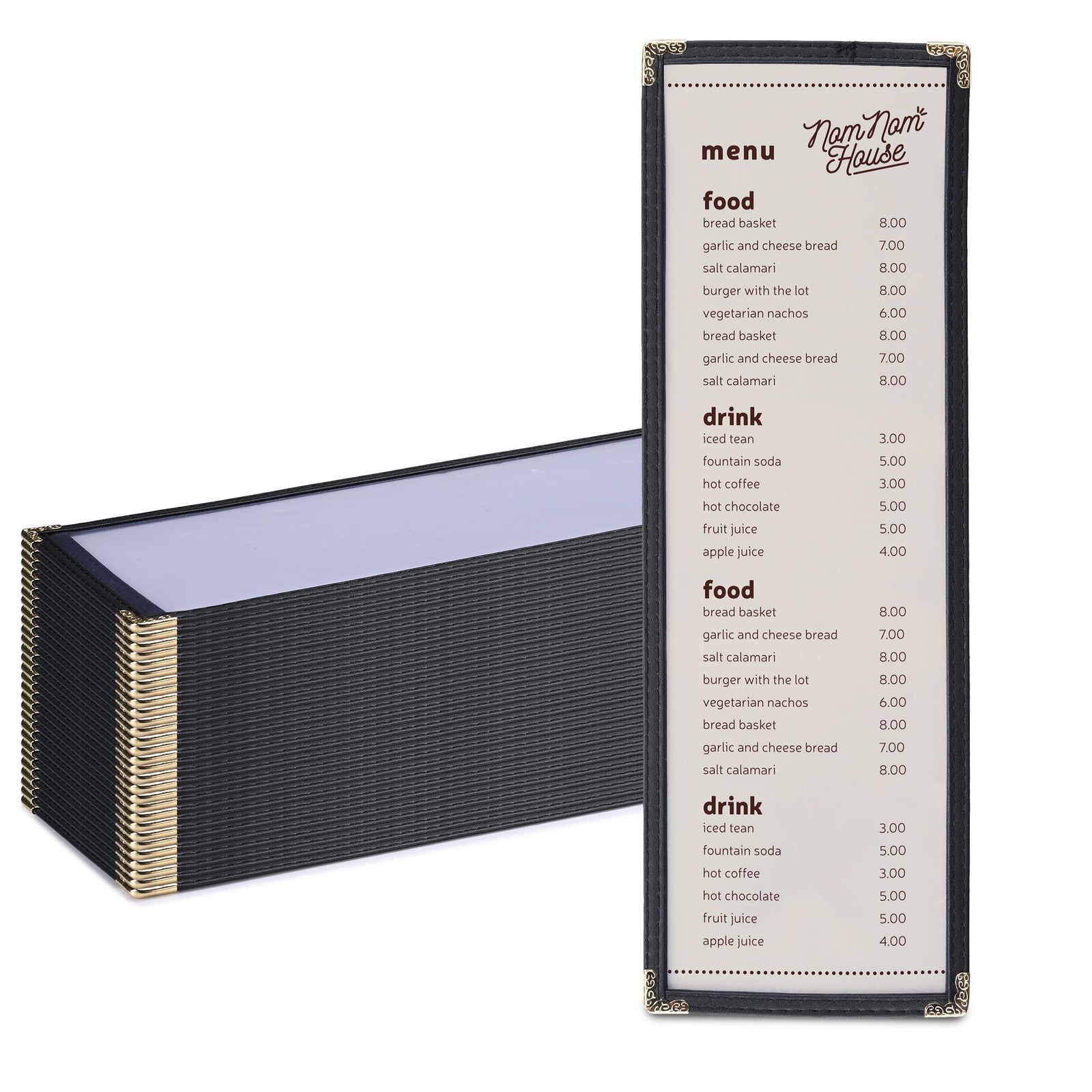 WeChef 30 Pcs Restaurant Menu Covers Single Page 2 View for 4.25 x 14" Paper