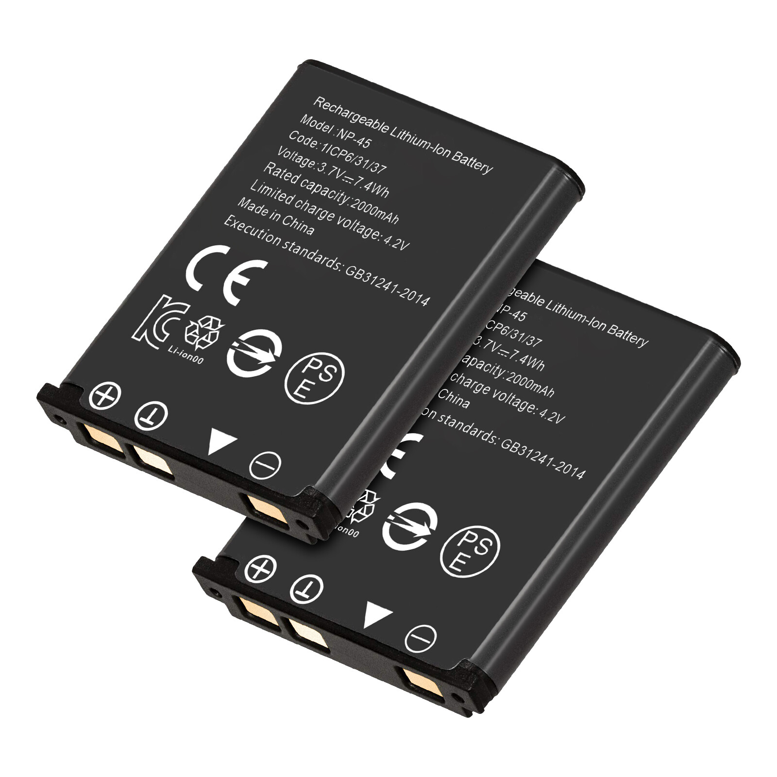 2 Pack Replacement Battery for Fujifilm NP-45A NP-45B NP-45S BC-45 BC-45B