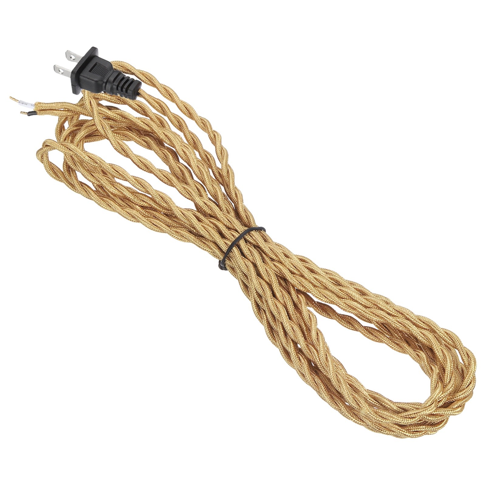 1 Pcs 15Ft 18/2 Twisted Cloth Lamp Cord with Plug, Light Golden