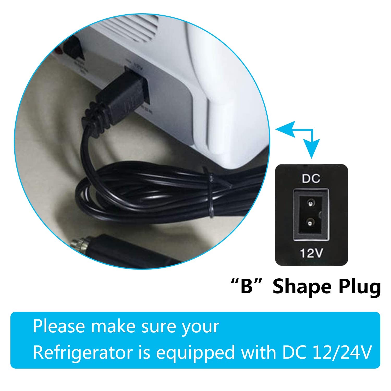 12V Car Cooler Plug Power Cable,Mini Fridge Cool Replacement Black