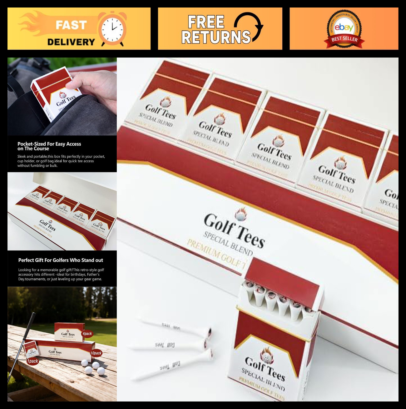 Eco-Friendly Bamboo Golf Tees 83mm | Wooden Tees & Vintage Case | Golf Gifts for