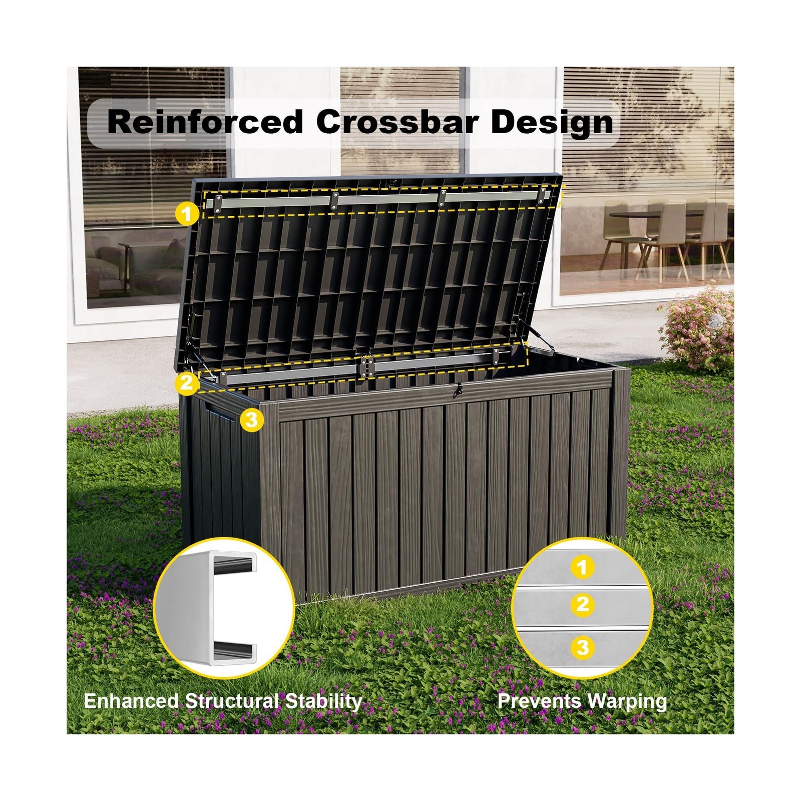 DRATO 180 Gallon Outdoor Storage Box, Large Waterproof Deck Box, Lockable Res...