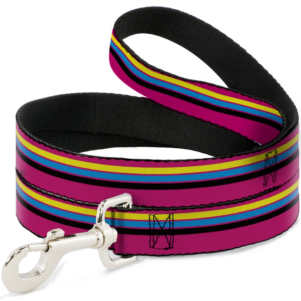 Dog Leash 6-FEET Racing Stripes Pink/Yellow/Blue/Black WIDE 1.5"