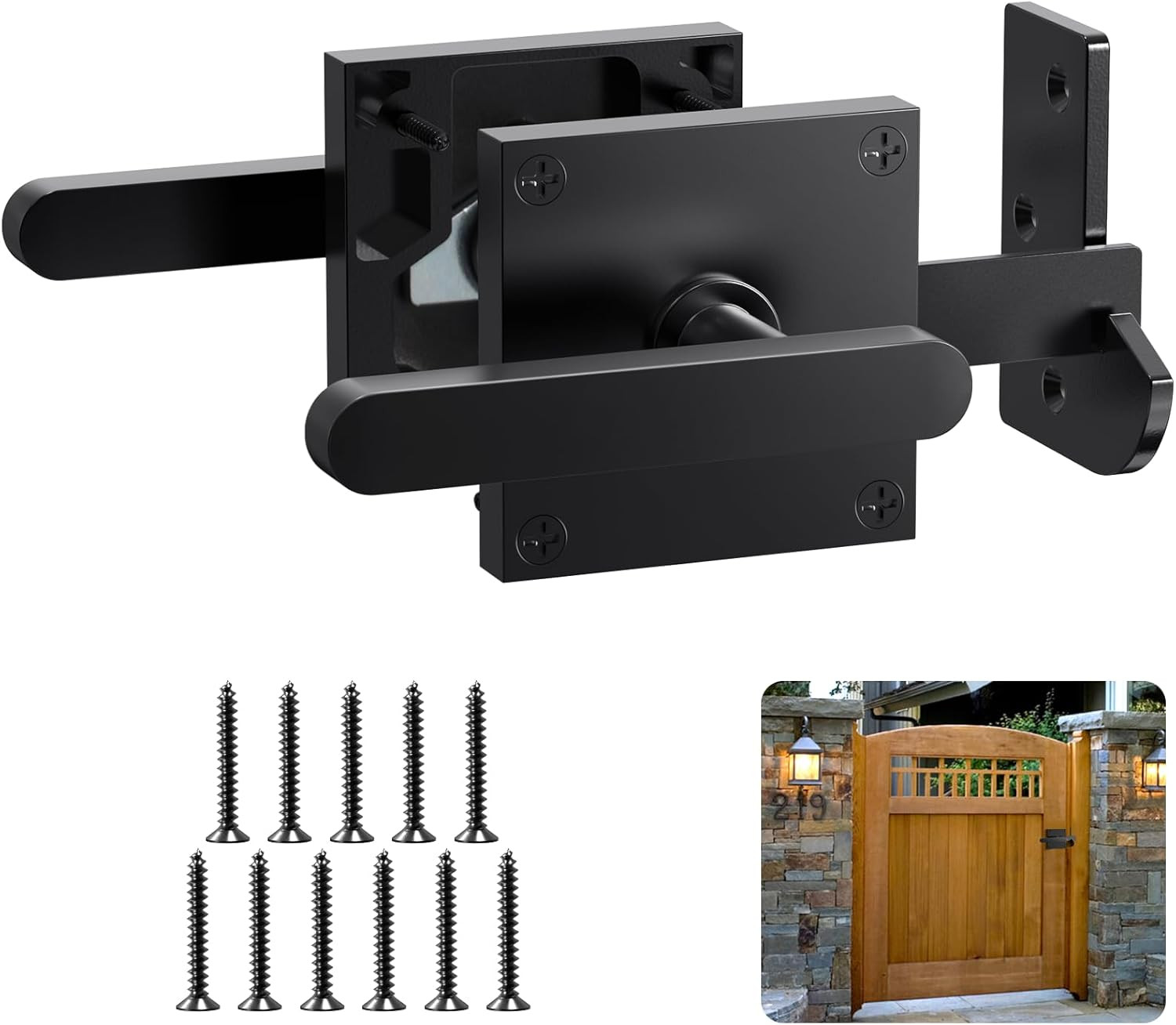 Double Side Gate Latch, Heavy Duty Gate Latch for Wooden Fence, Black Fence