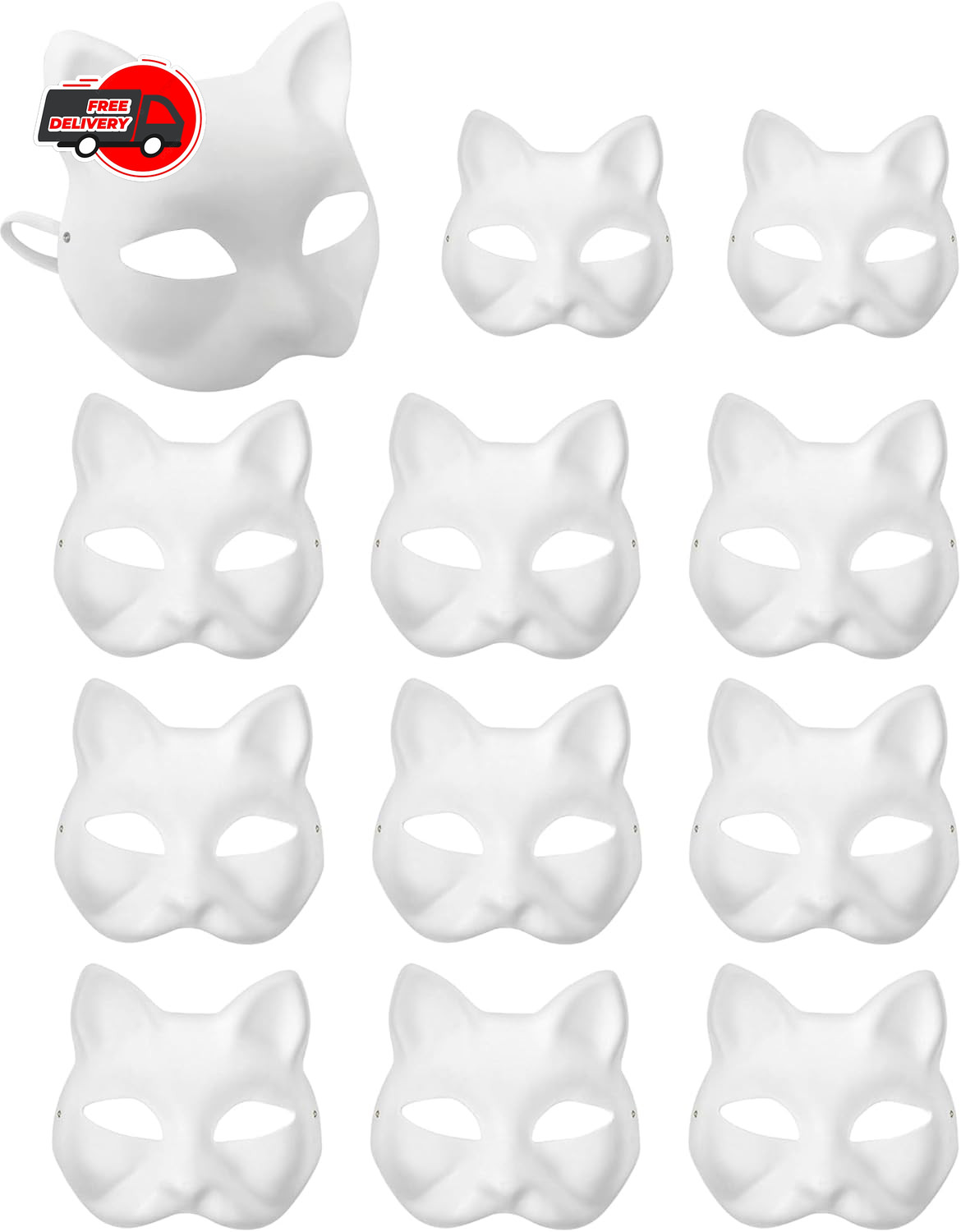 12 PCS Therian Masks White Paper Cat Mask to Painted Animal Facemask Masquerade