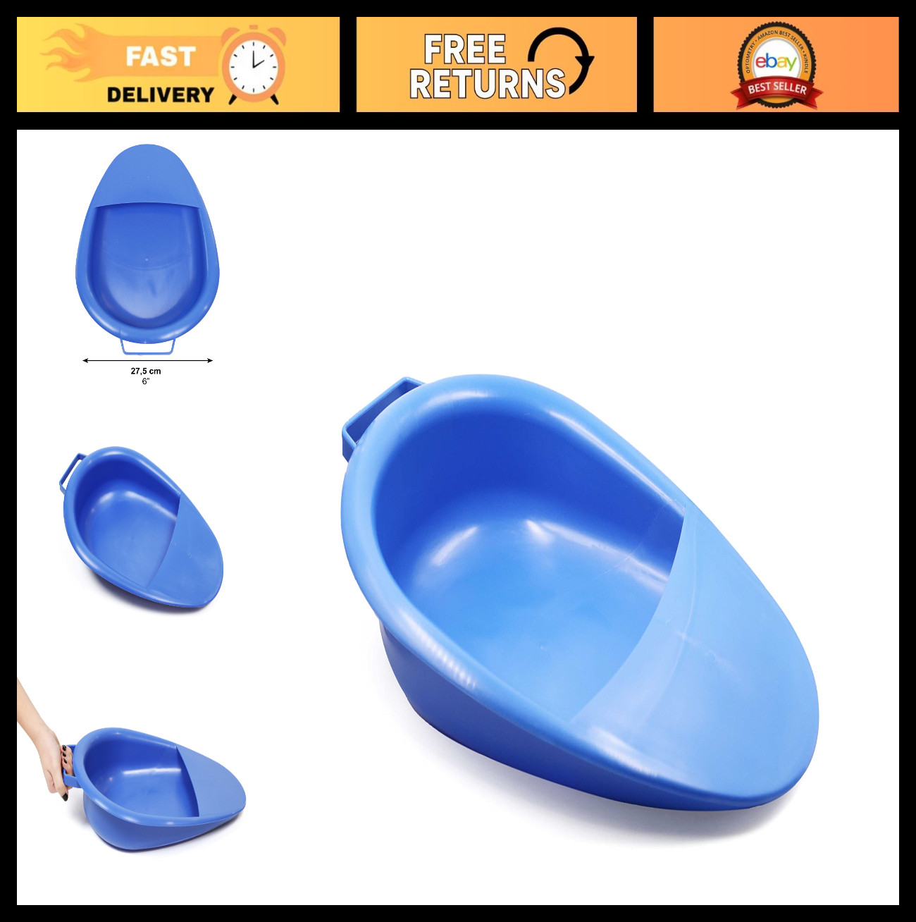 Portable Bed Pan for Men & Women, Commode Pan for Elderly & Disabled, Lightweigh