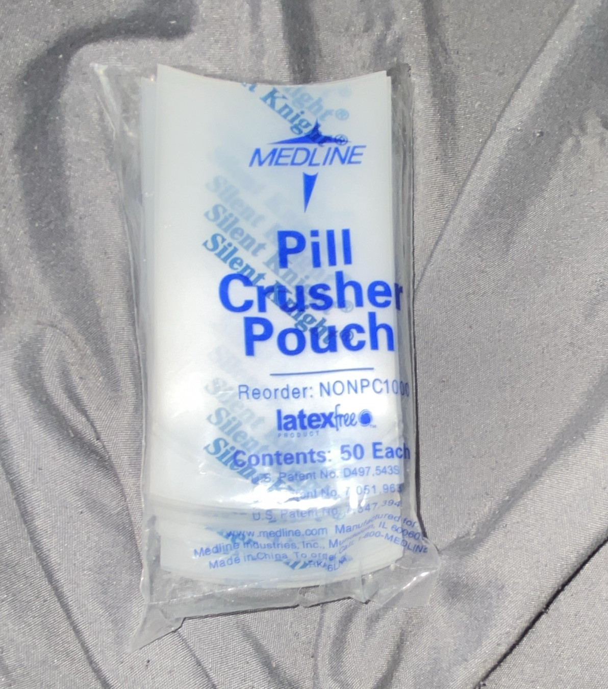 Medline Silent Knight Pill Crusher Pouch White/Clear Latex-Free 50 Ct NONPC1000