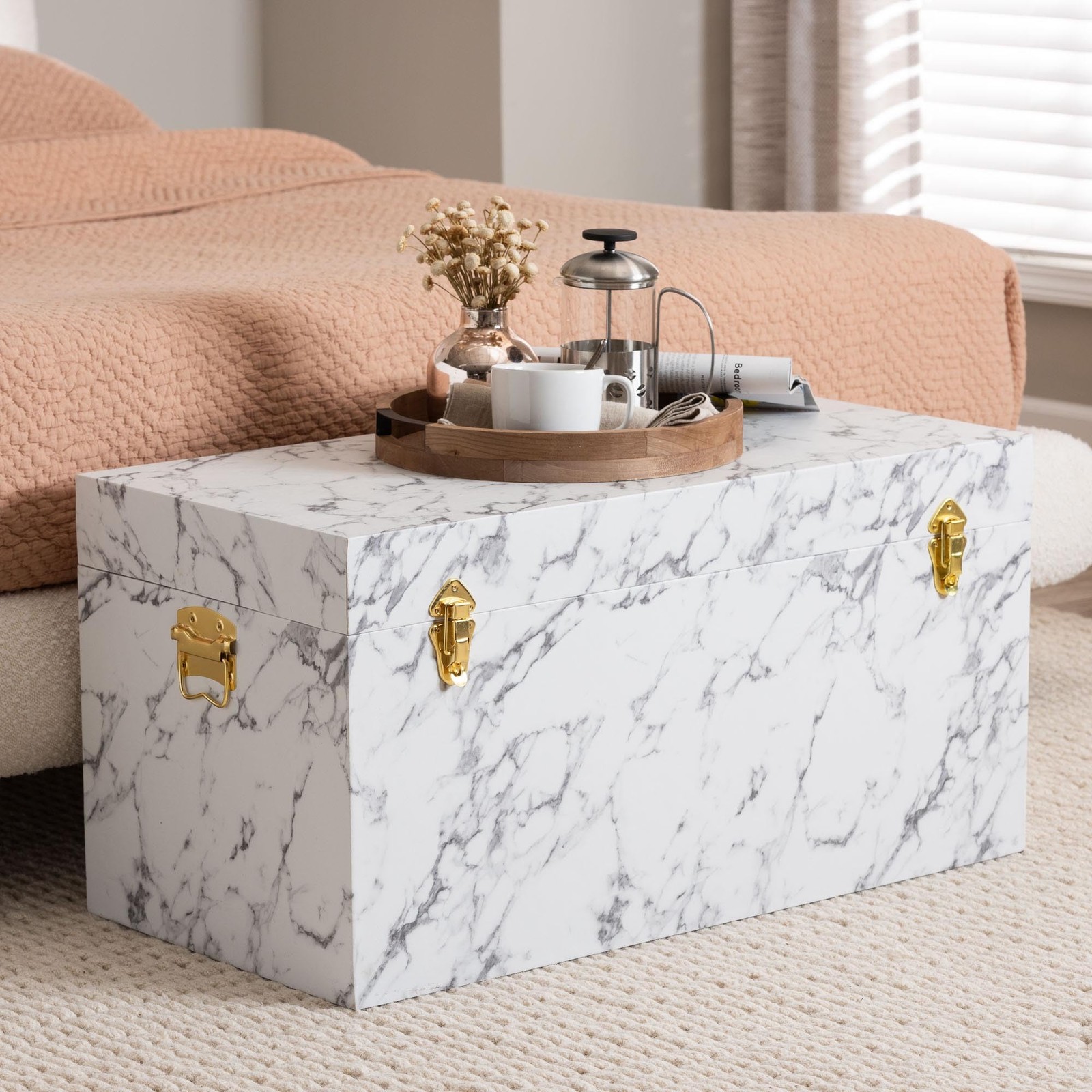 Baxton Studio Brenta Storage Trunk Lift-Top Lid - Decorative Organizer Chest