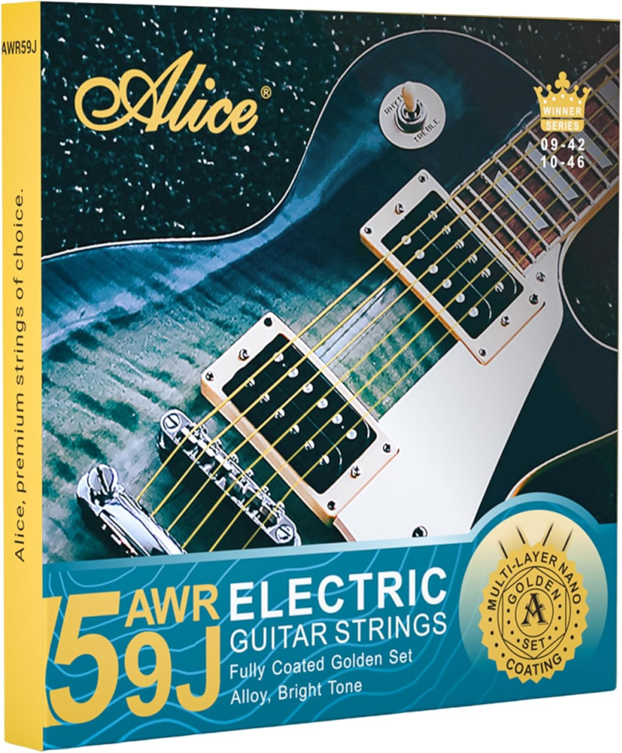 Gold Coated Electric Guitar Strings, Fully Gold Plated Alloy Strings for Smooth
