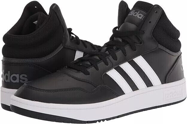 Men's Adidas Hoops 3.0 Mid Leather Black/White-Grey GW3020