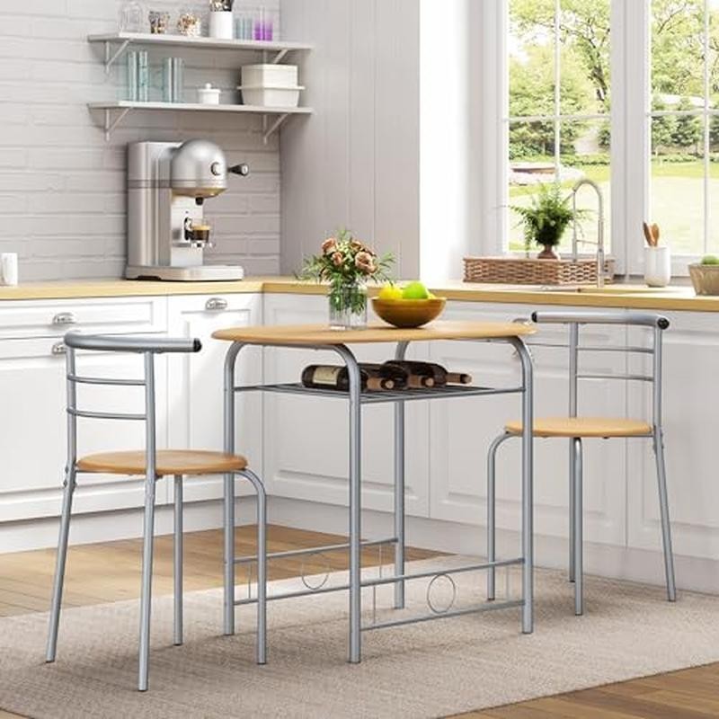 3 Piece Dining Table Set Kitchen Table & Chair Sets for 2 Compact Bistro Table