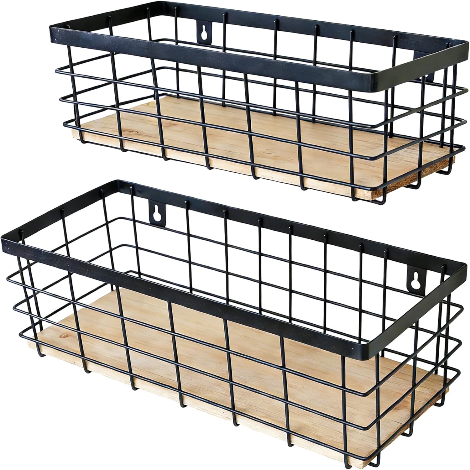 Metal Wire Basket Detachable Wood Base Storage Organizer Farmhouse Hanging