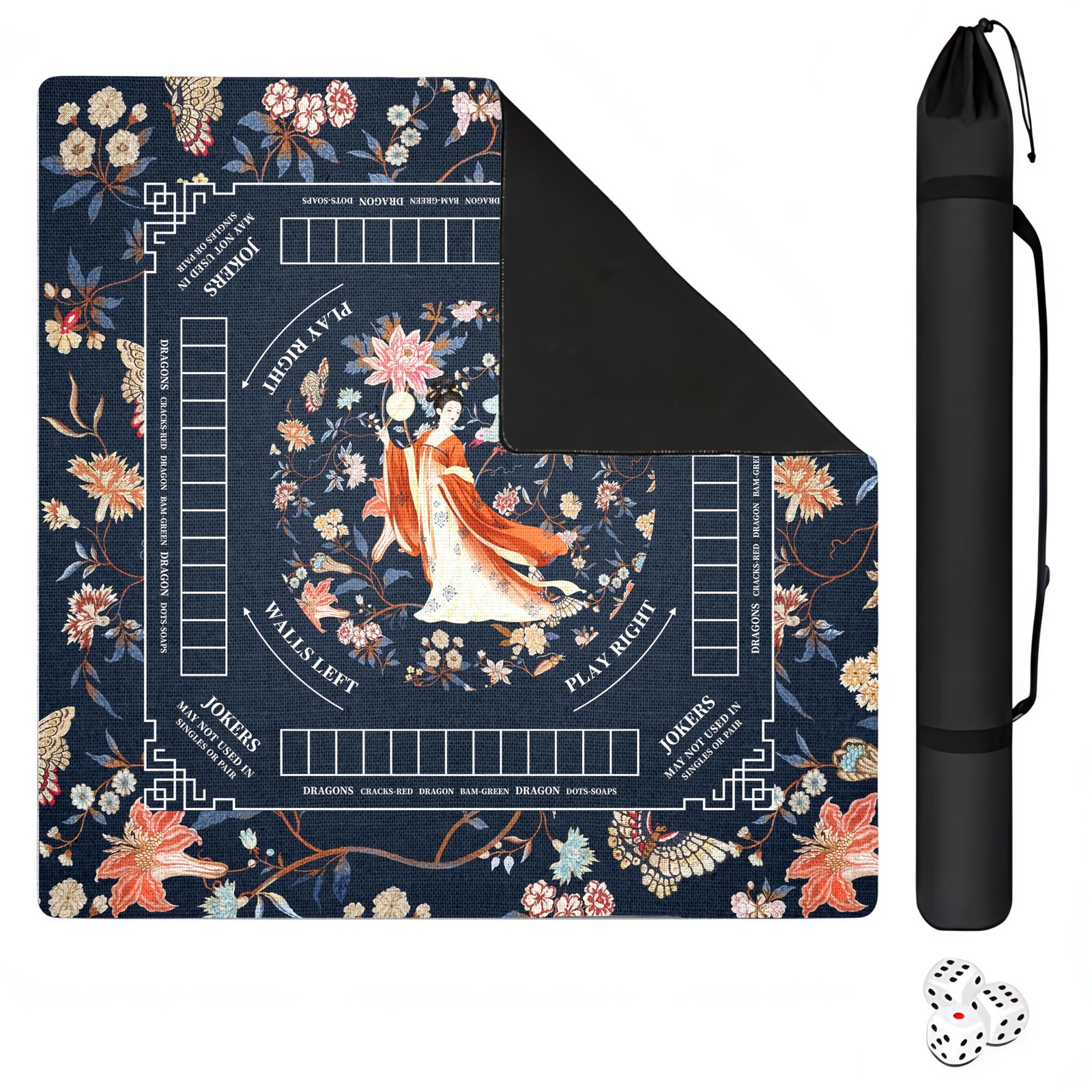 Mahjong Mat with Black Carrying Bag, 31.5"x31.5" Anti-Slip Noise Reduction Ga...
