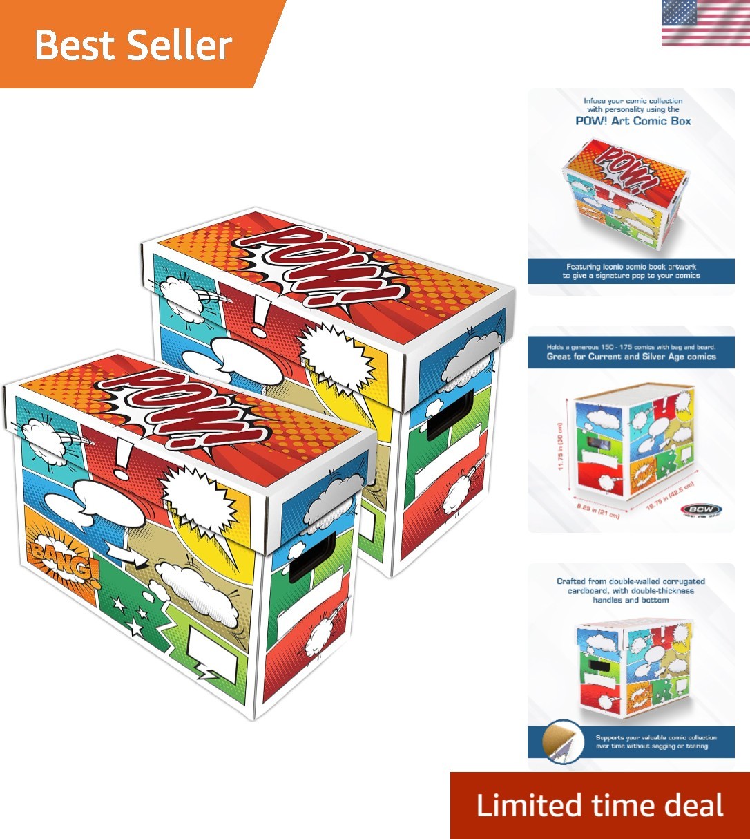 Durable Stackable Comic Book Boxes - 2 Pack for 150-175 Comics Storage