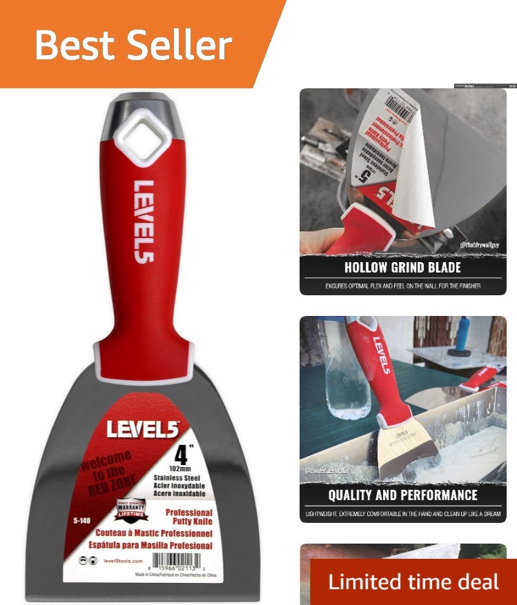 4-Inch Ergonomic Stainless Steel Drywall Joint Knife with Hammer End