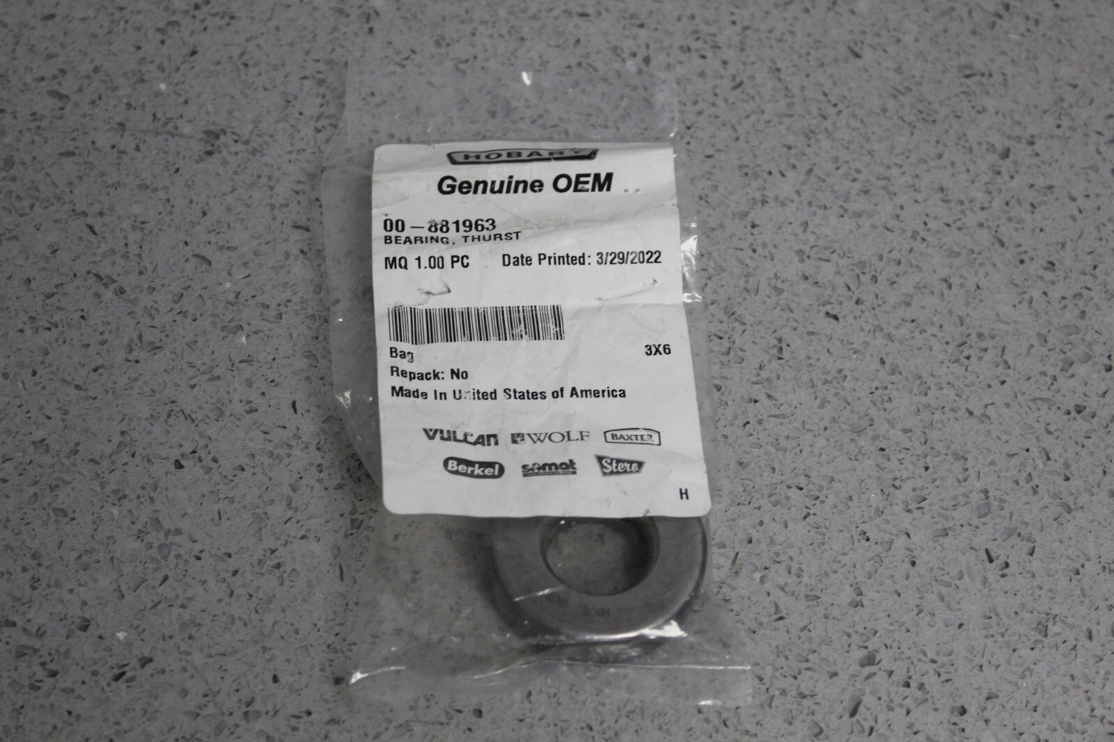 Genuine OEM Hobart Vulcan 00-881963 Thrust Bearing FREE SHIPPING