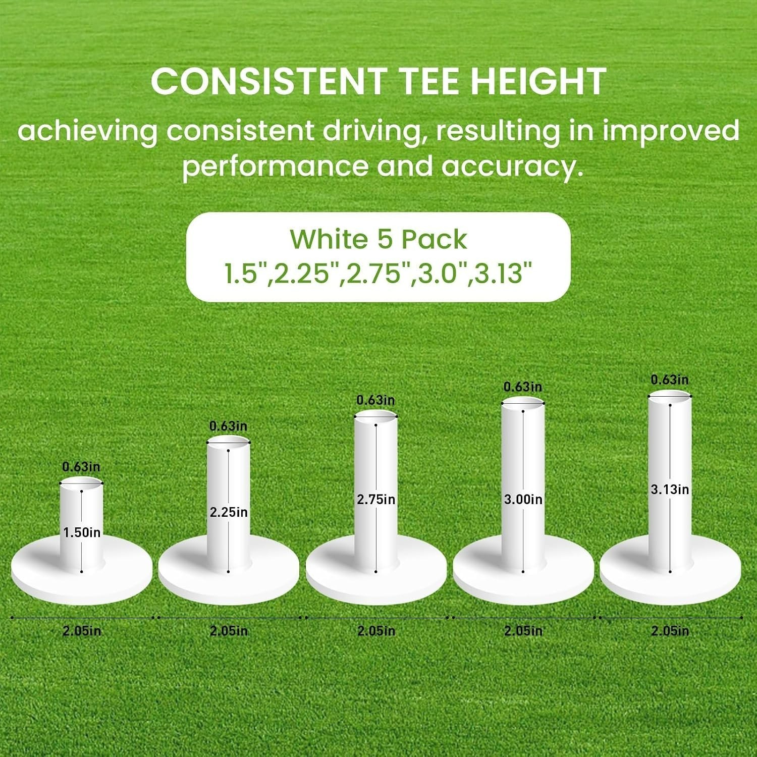 Adjustable Golf Rubber Tees - 5 Sizes for Steady Ball Placement & Enhanced Play