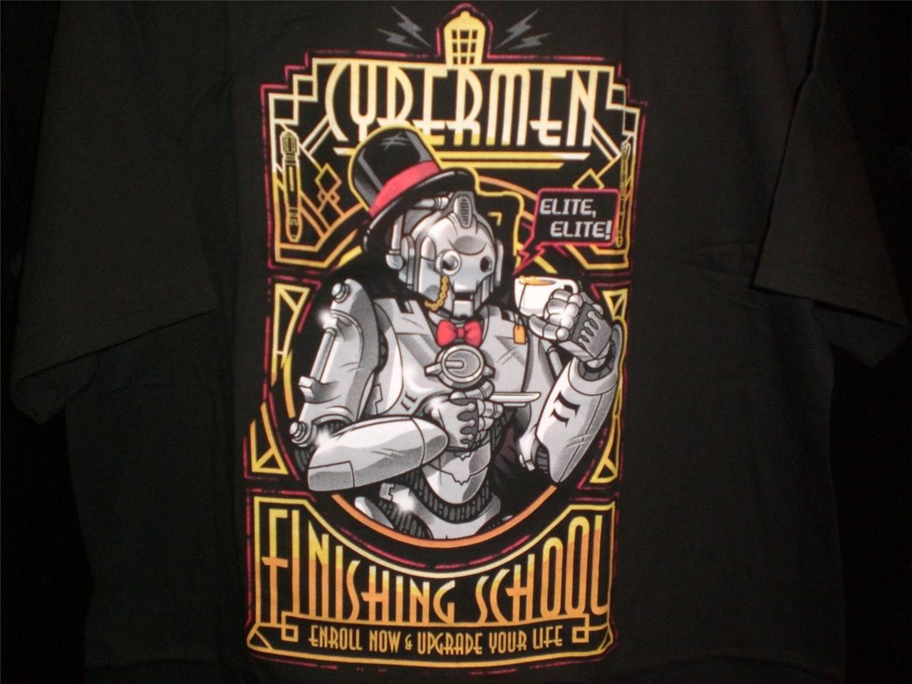 TeeFury Doctor Who LARGE "Elite! Elite!" Cybermen Mash Up Tribute BLACK