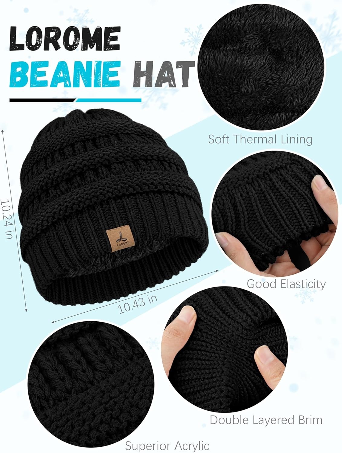 Winter Beanie Hat Scarf Gloves, Warm Fleece Knit Hats Touch Screen Gloves Neck S