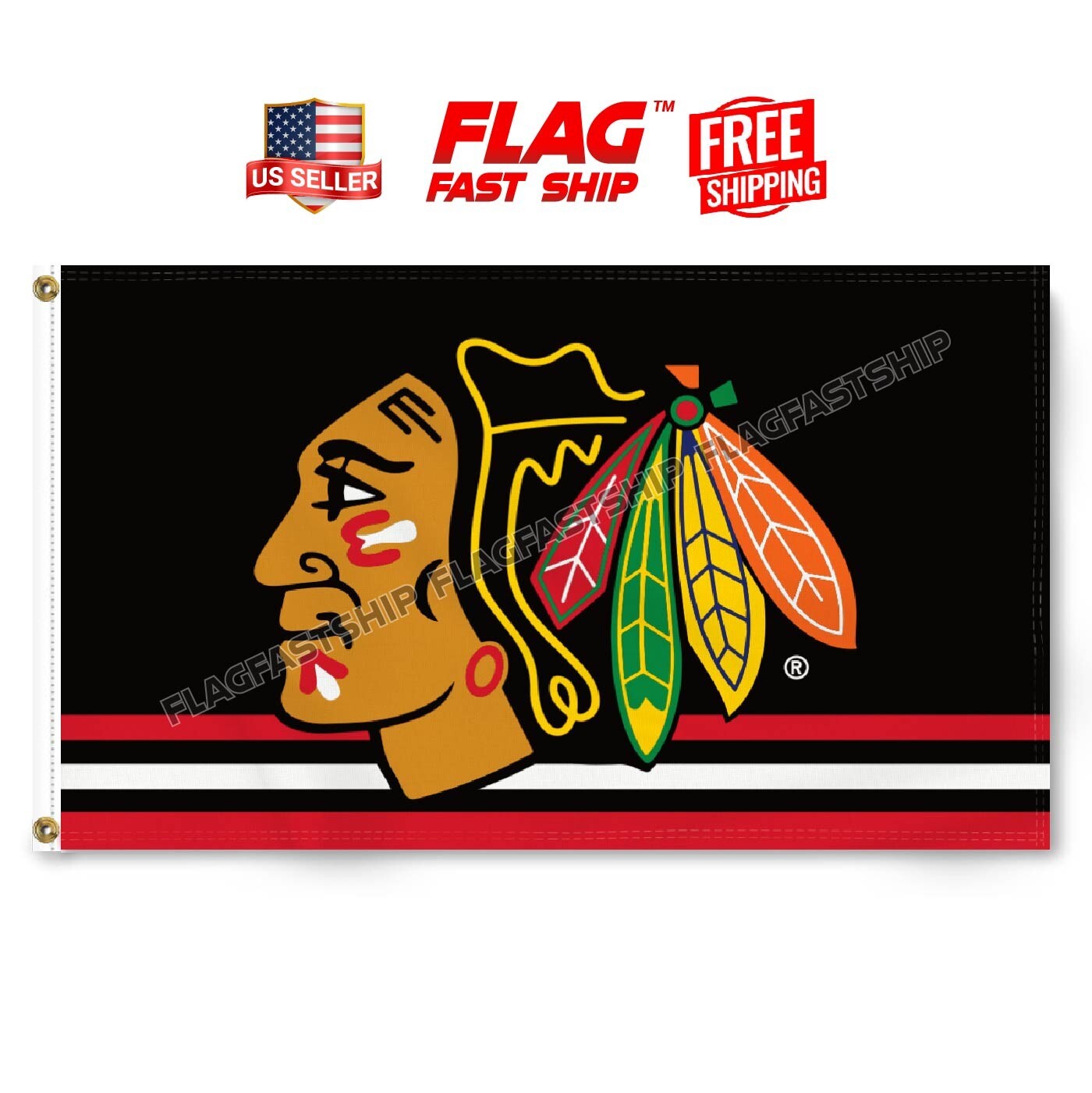 Chicago Blackhawks 3x5 FT Flag Man Cave New NHL w Grommets FREE Shipping