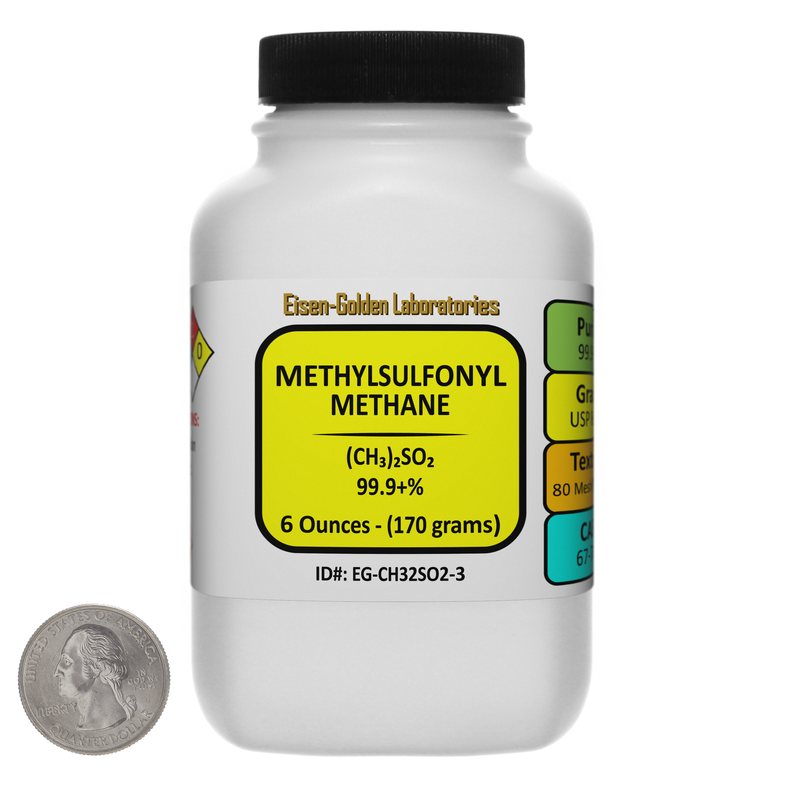 Methylsulfonyl Methane [(CH3)2SO2] 99.9+% USP Food 6 Oz in a Bottle