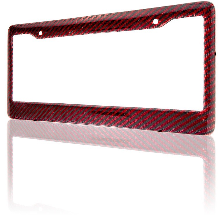 100% Real And Authentic Red Carbon Fiber License Plate Frame With Screw Caps