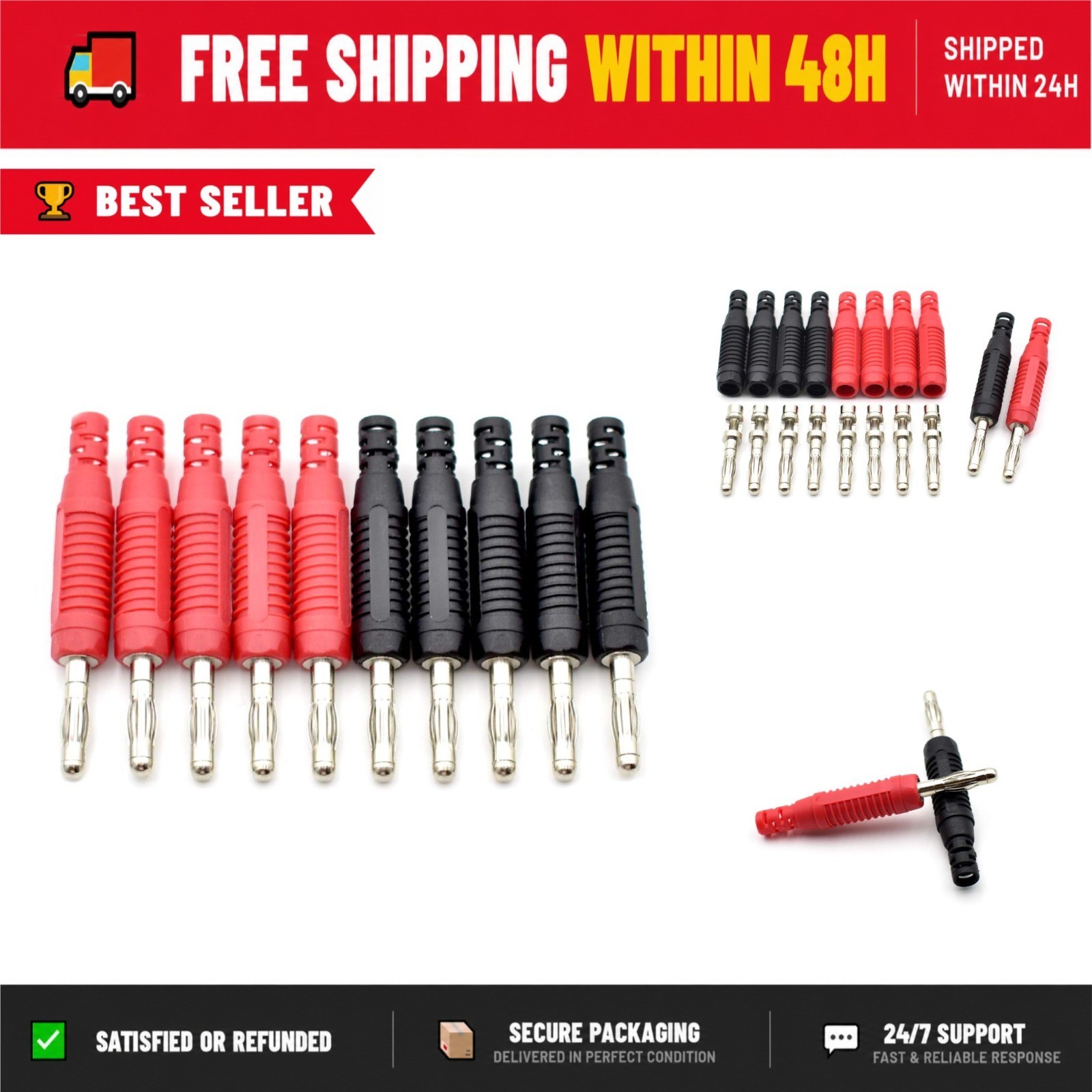 10Pcs 4mm Banana Plugs Connectors for Multimeter Test Leads Probes
