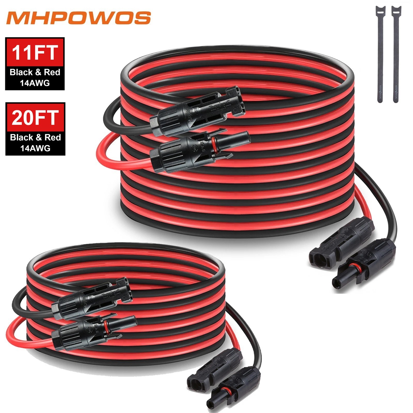 20ft Solar Panel Extension Cable 14AWG Male Female Wire Waterproof Connectors