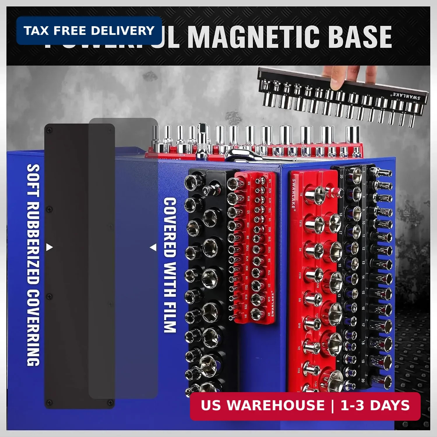 6-piece Magnetic Socket Organizer Set, Metric & SAE Drive Socket Holder, Include