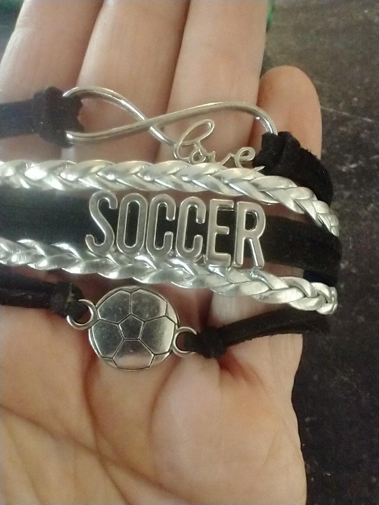 SOCCER PLAYER CHARM 5 STRAND PULL CORD BRACELET~WORDS~UNIQUE~ARTISAN ~SILVERTONE