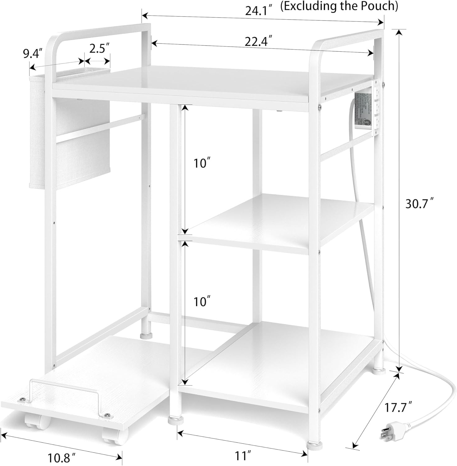 Home Printer Stand with Charging Station & Storage for Office - White