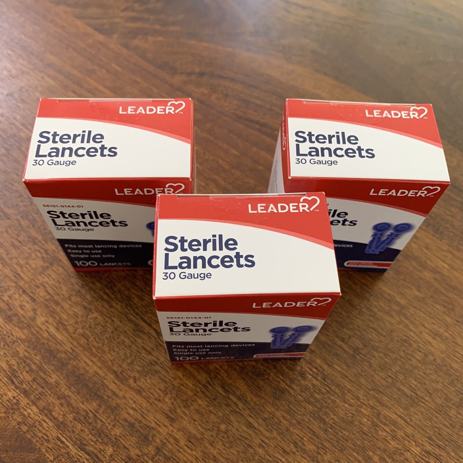 3 Pack Of LEADER STERILE LANCETS , 30 GAUGE , BRAND NEW SEALED ,300 Ct Total