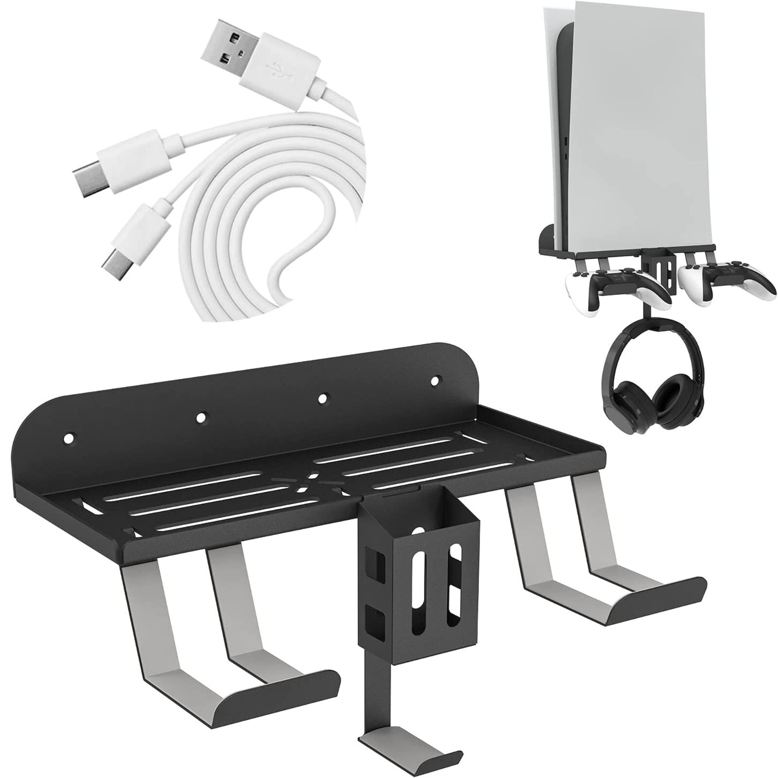 For PS5 Accessories Console Wall Mount W/Controller Headset Hanger  Charge Cable