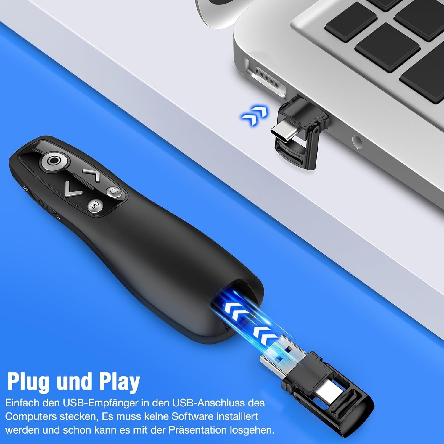 Hellcool USB C Presenter with Laser Pointer, 2.4 GHz Wireless PowerPoint