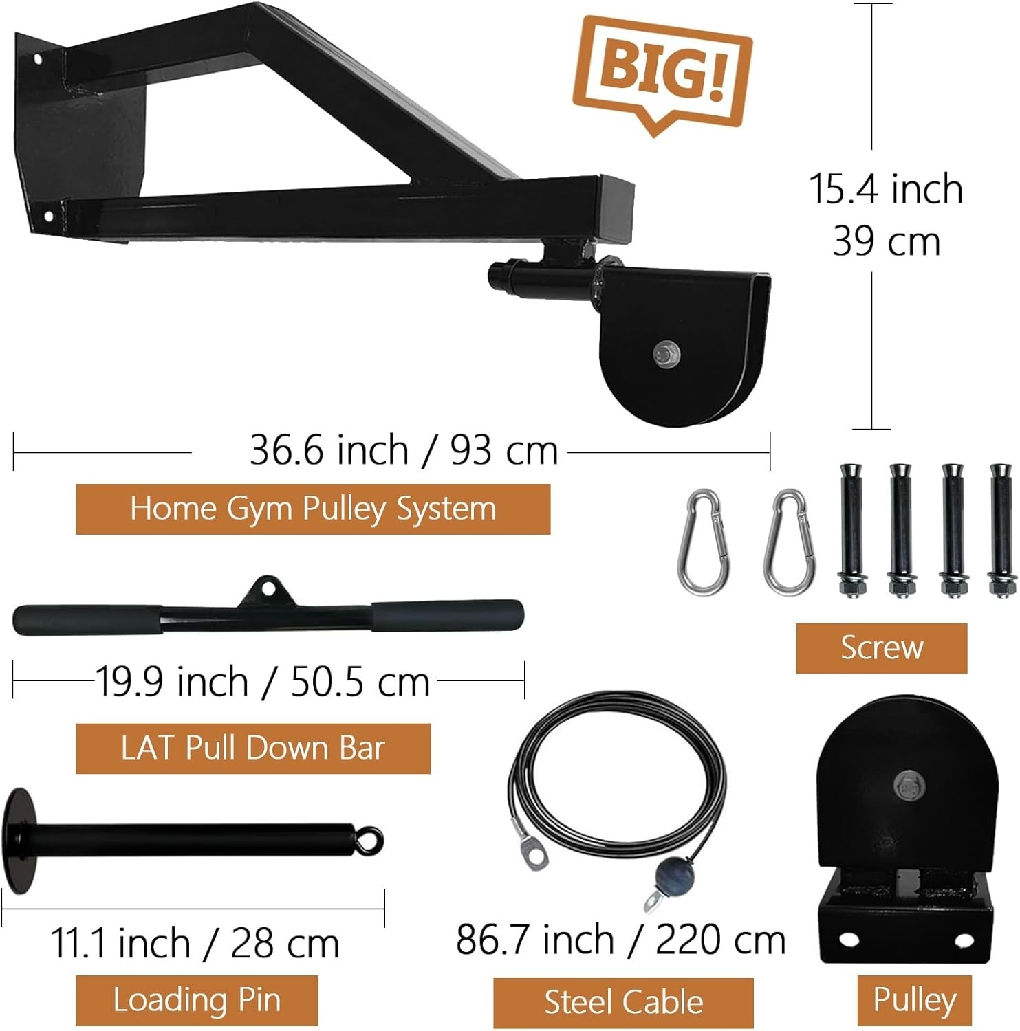 36.9" Oversized Wall Mounted Pulley System Gym LAT Pull Down Cable Attachments