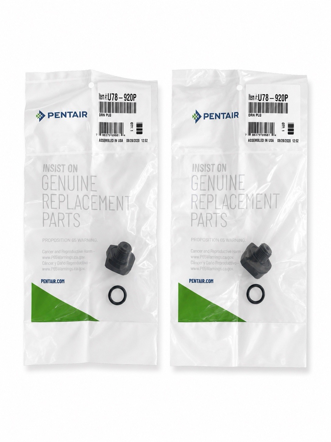 Pentair OEM U178-920P Pump Drain Plug with O rings (2 Pack)