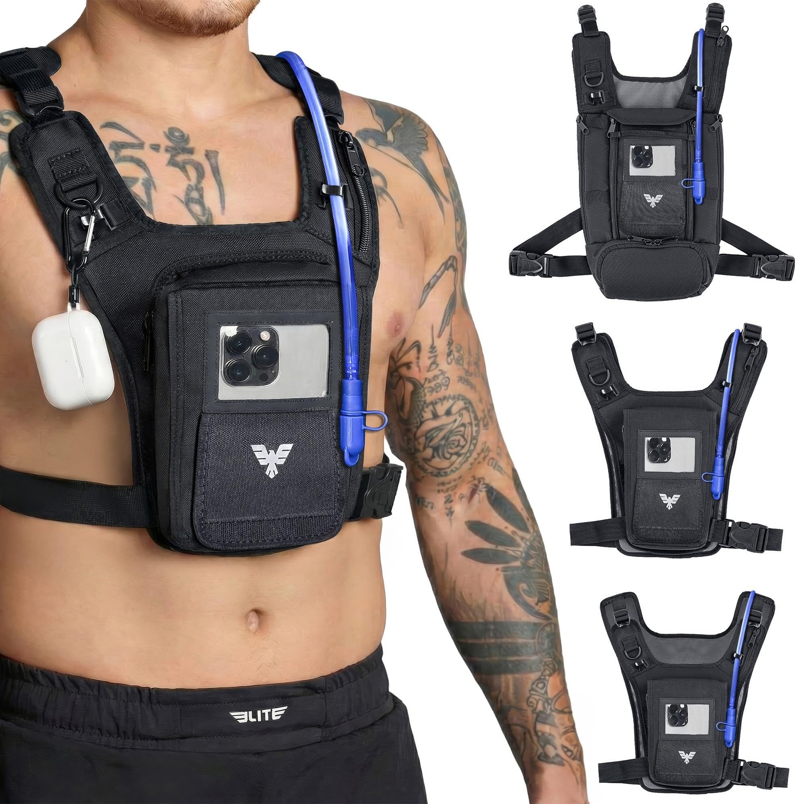 Elite Hydra Running Chest Pack w/ Gun Holster, Phone Holder Touch Friendly, C...